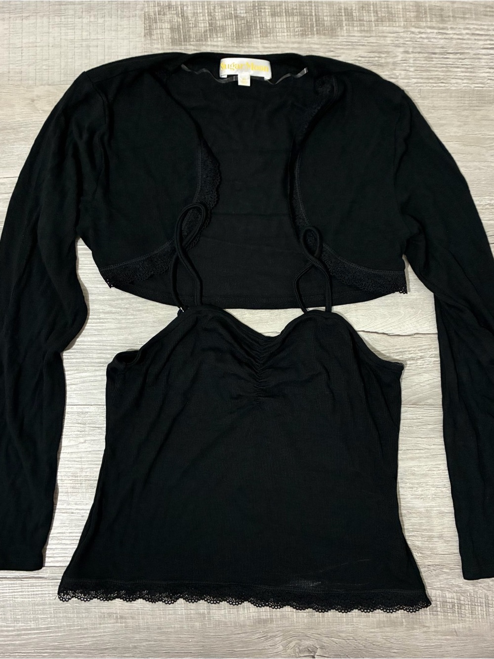 matching lace trim bolero and camisole set